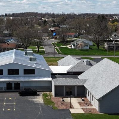 An aerial view of the east side of the newly constructed addition at Westwood Alliance Church in Ontario, Ohio.