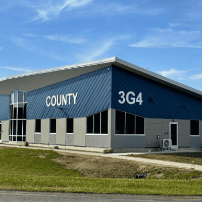 The north side of the Ashland County Airport Terminal features the airport code, "3G4" in large white lettering.