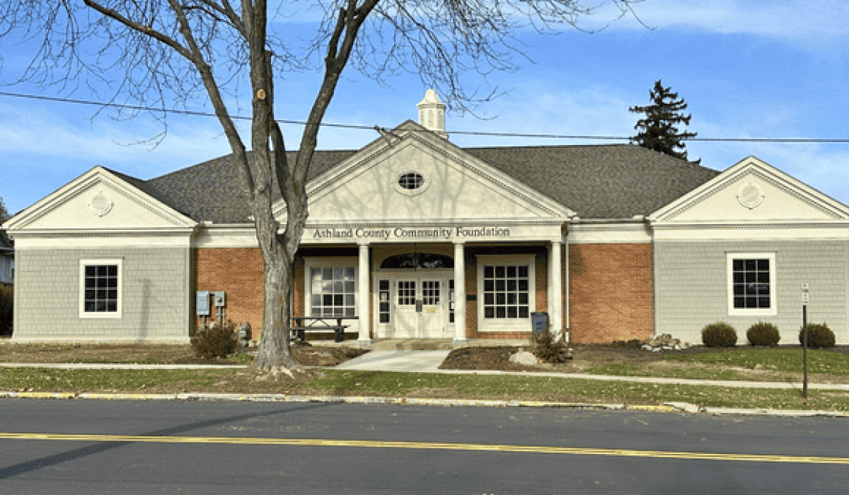 The exterior of the Ashland County Community Foundation with the Cutty Wing addition. The west side of the building is a mirror image of the east side of the building.