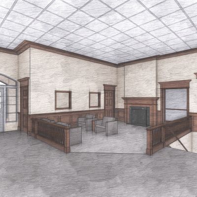 An original rendering of the Ashland County Community Foundation lobby and seating area.