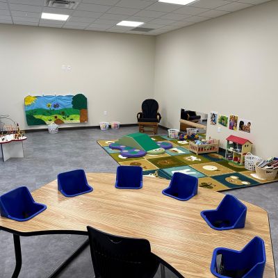The furniture and play area for toddlers is interactive and age appropriate