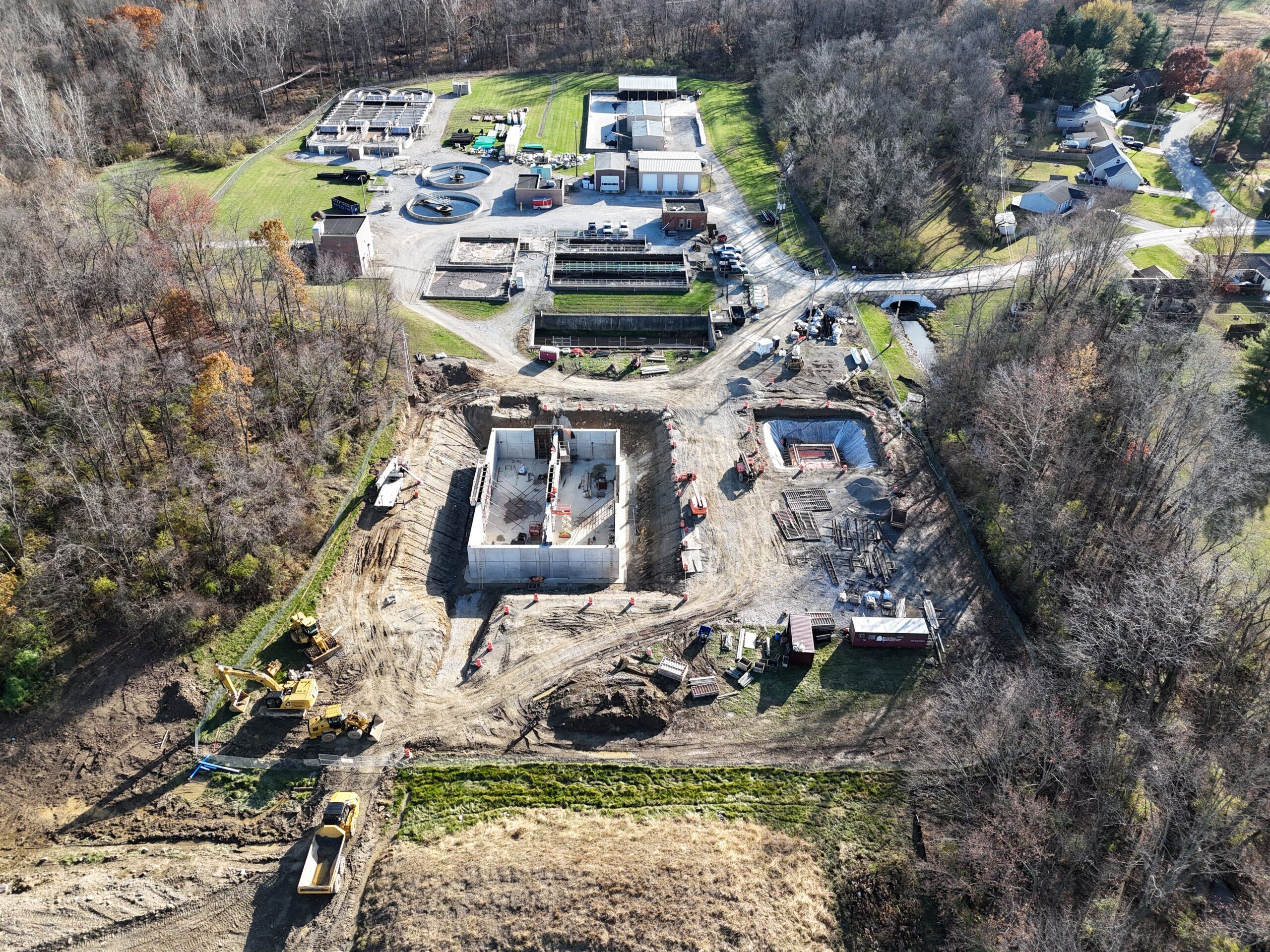 Aerial view of Simonson Construction building the tertiary pump station at the City of Sunbury Wastewater Treatment Plant.
