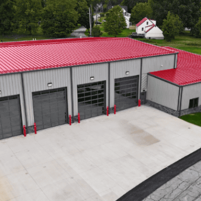 The Plymouth Fire Station features four drive-thru apparatus bays.