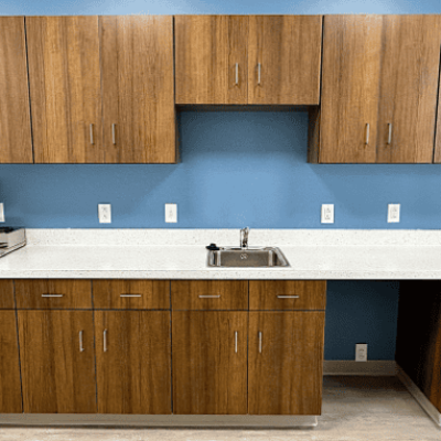 Cabinetry in the pilot's lounge area provides a welcoming feel at the new Ashland County airport terminal building.