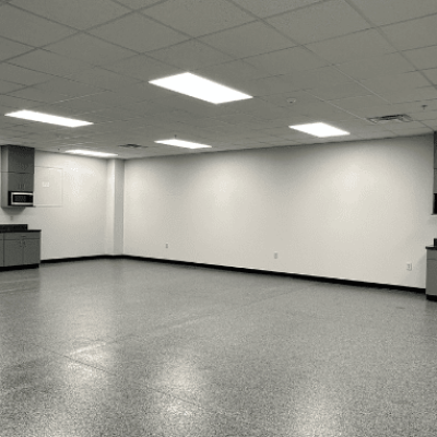 Casework in the new employee breakroom at Harris Welding and Machine Co.