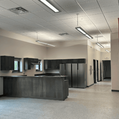 The kitchen at the Plymouth Fire Station is a welcomed gathering space for first responders.