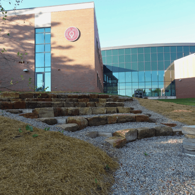 The Ohio State University Mansfield campus has an outdoor classroom with stone seating.