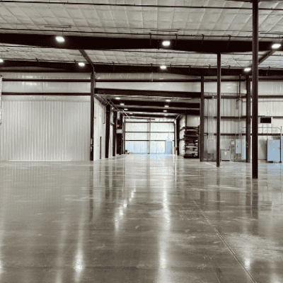 A view looking towards the connector building that connects Harris Welding & Machine Co.'s existing building to its new fabrication facility.